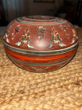 Antique hand painted lacquer Burmese betel box